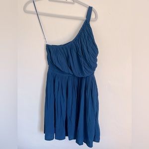 Blue one-shoulder flowey mini-dress in S